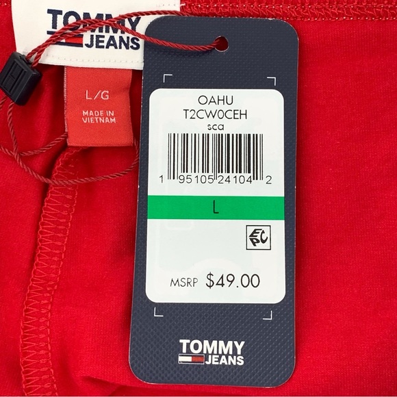 TH Tommy Jeans NWT Scarlet Cotton Logo Elastic Waist Bike Shorts, Large - Picture 14 of 15